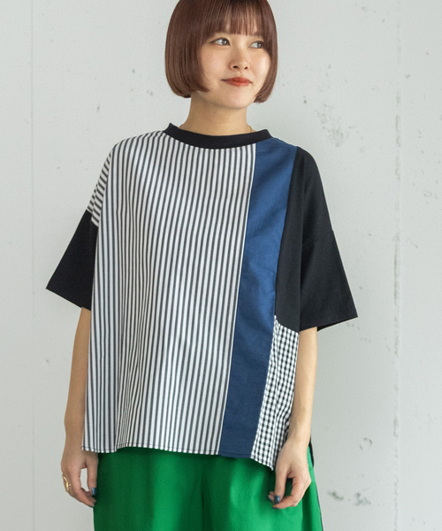 POU DOU DOU(プードゥドゥ)の「布帛切り替えトップス(Tシャツ/カットソー・レディース・ブラック/オフホワイト・M)」の10枚目の写真