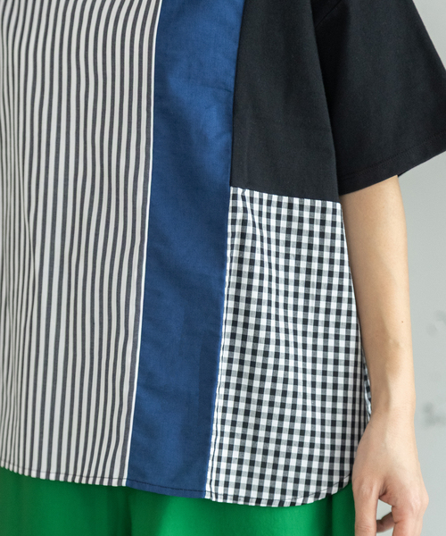 POU DOU DOU(プードゥドゥ)の「布帛切り替えトップス(Tシャツ/カットソー・レディース・ブラック/オフホワイト・M)」の4枚目の写真