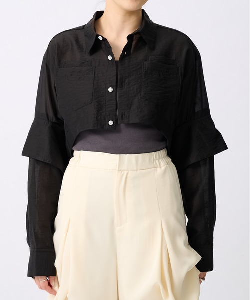OMMO切り替えトップス OMMO(オーエムエムオー)】SHEER SHORT SH/シアーショートシャツ/手洗い