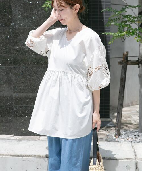 ITEMS URBANRESEARCH（アイテムズ アーバンリサーチ）の「袖レースチュニック（シャツ/ブラウス・レディース・ホワイト/ブラック・FREE）」の5枚目の写真