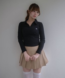 Ribbon sadie polo long tops / リボンセイディポロロングトップス