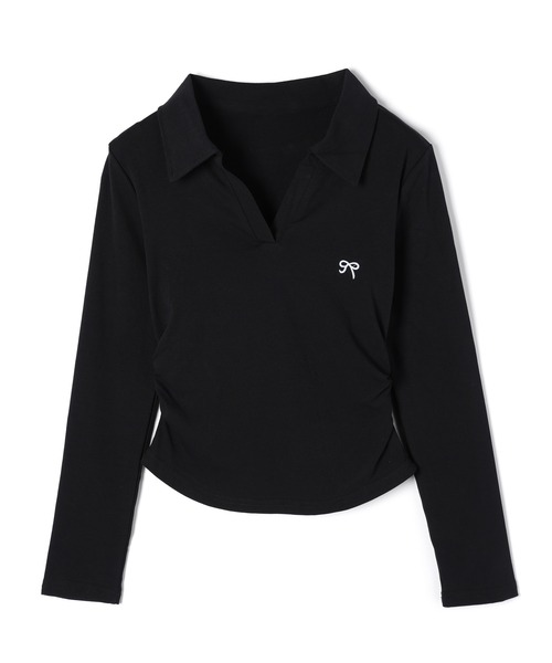 M DOLLY(エムドリー)の「Ribbon sadie polo long tops / リボンセイディポロロングトップス(ポロシャツ・レディース・ネイビー/ホワイト/ブラック・FREE)」の20枚目の写真