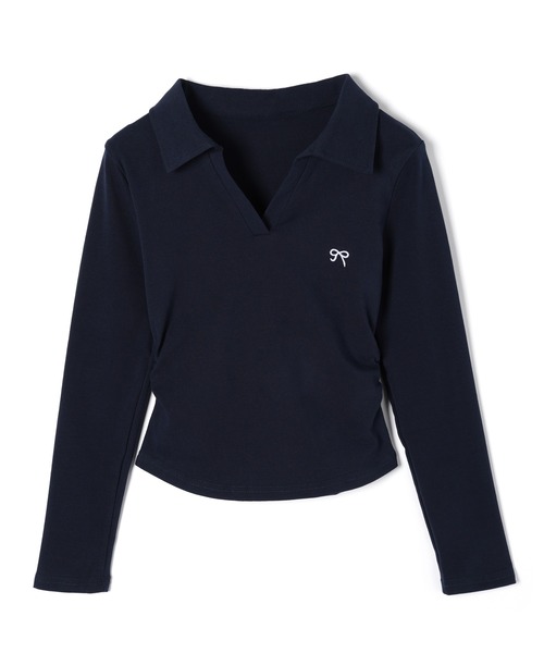 M DOLLY(エムドリー)の「Ribbon sadie polo long tops / リボンセイディポロロングトップス(ポロシャツ・レディース・ネイビー/ホワイト/ブラック・FREE)」の21枚目の写真