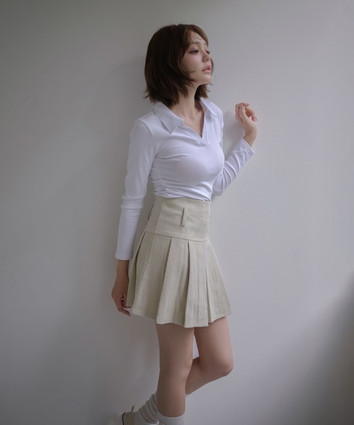 M DOLLY(エムドリー)の「Ribbon sadie polo long tops / リボンセイディポロロングトップス(ポロシャツ・レディース・ネイビー/ホワイト/ブラック・FREE)」の7枚目の写真