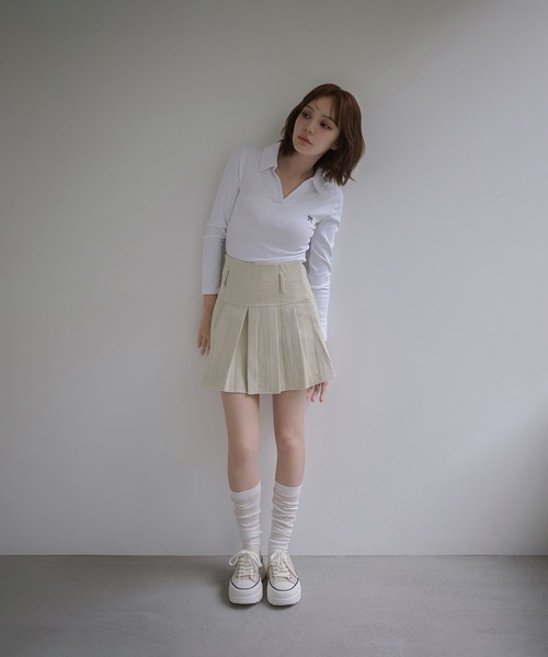 M DOLLY(エムドリー)の「Ribbon sadie polo long tops / リボンセイディポロロングトップス(ポロシャツ・レディース・ネイビー/ホワイト/ブラック・FREE)」の8枚目の写真