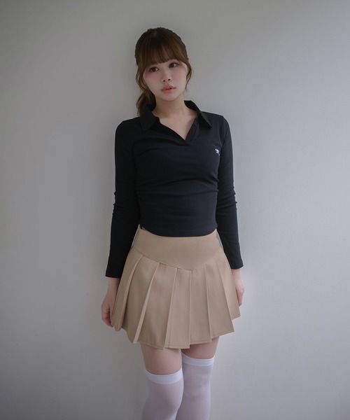 M DOLLY(エムドリー)の「Ribbon sadie polo long tops / リボンセイディポロロングトップス(ポロシャツ・レディース・ネイビー/ホワイト/ブラック・FREE)」の10枚目の写真