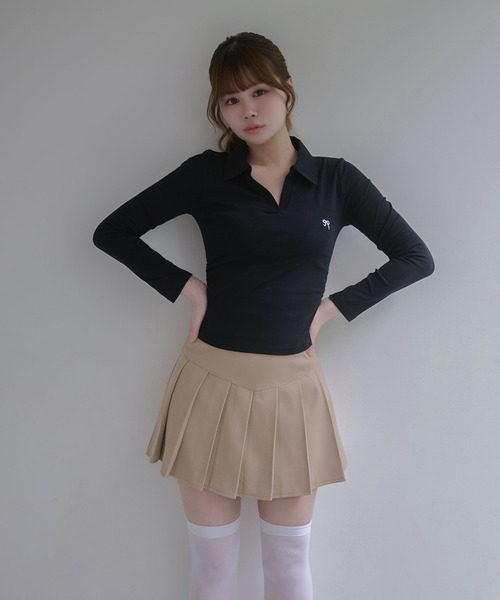 M DOLLY(エムドリー)の「Ribbon sadie polo long tops / リボンセイディポロロングトップス(ポロシャツ・レディース・ネイビー/ホワイト/ブラック・FREE)」の11枚目の写真