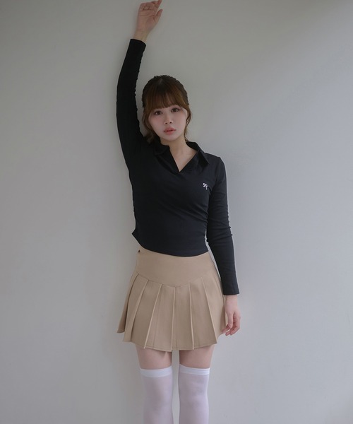 M DOLLY(エムドリー)の「Ribbon sadie polo long tops / リボンセイディポロロングトップス(ポロシャツ・レディース・ネイビー/ホワイト/ブラック・FREE)」の12枚目の写真