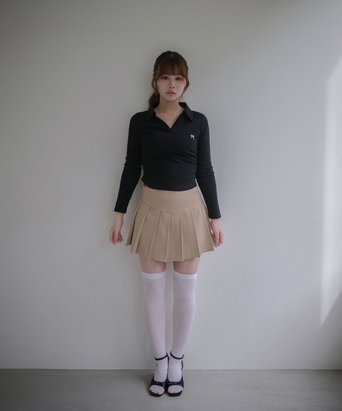 M DOLLY(エムドリー)の「Ribbon sadie polo long tops / リボンセイディポロロングトップス(ポロシャツ・レディース・ネイビー/ホワイト/ブラック・FREE)」の13枚目の写真