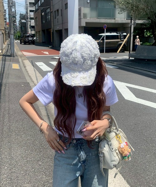 Reurie'(レウリィ)の「ジャガードキャップ(mayu select) / フェミニン レース 花柄 フラワーモチーフ サイズ調整可能 春 夏(キャップ・レディース・ブラック/ホワイト/ピンク・FREE)」の6枚目の写真