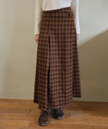 Vintage side-buckle check skirt_Brown(O25-SK12)