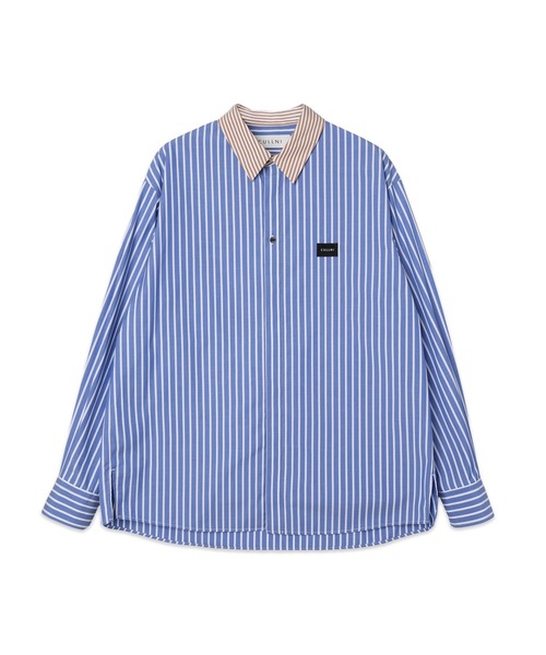 CULLNI クルニ 長袖シャツ 切替デザイン High Count Broadcloth Embroidery Patch Long Sleeve Shirt Stripe