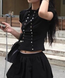 ダブルブレストパフスリーブブラウス