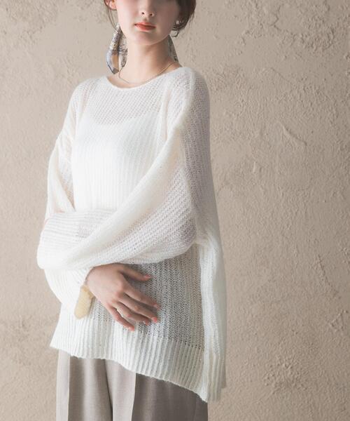 URBAN RESEARCH ROSSO WOMEN(アーバンリサーチ ロッソ)の「モヘア混スパンコールシアーニット(ニット/セーター・レディース・ミント/オフホワイト・FREE)」の4枚目の写真