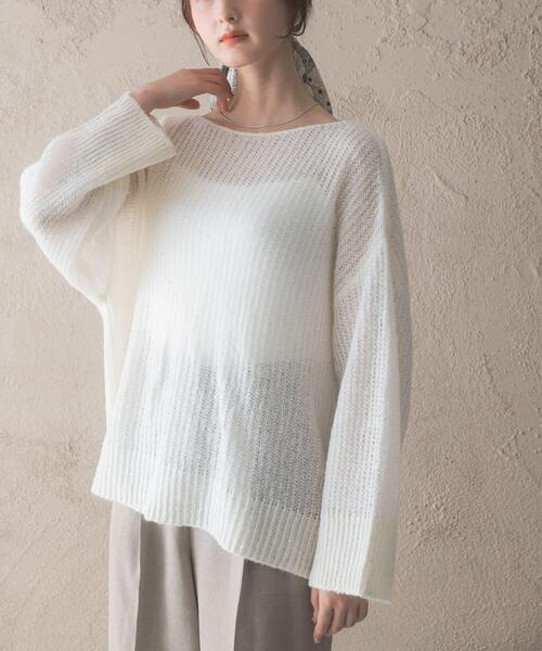 URBAN RESEARCH ROSSO WOMEN(アーバンリサーチ ロッソ)の「モヘア混スパンコールシアーニット(ニット/セーター・レディース・ミント/オフホワイト・FREE)」の5枚目の写真