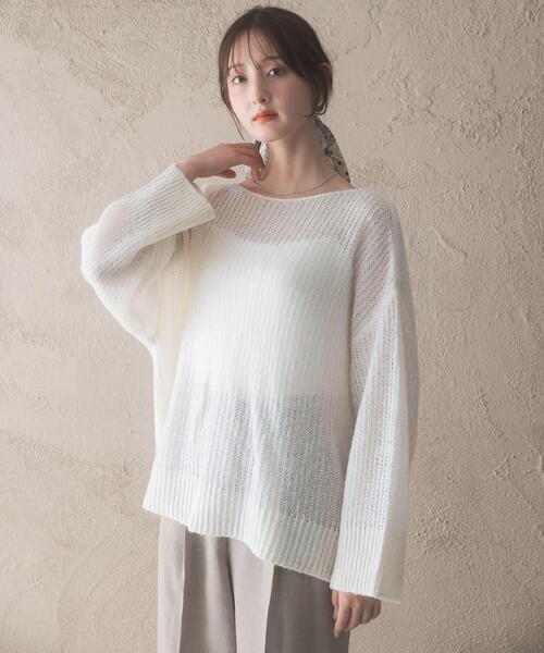 URBAN RESEARCH ROSSO WOMEN(アーバンリサーチ ロッソ)の「モヘア混スパンコールシアーニット(ニット/セーター・レディース・ミント/オフホワイト・FREE)」の6枚目の写真