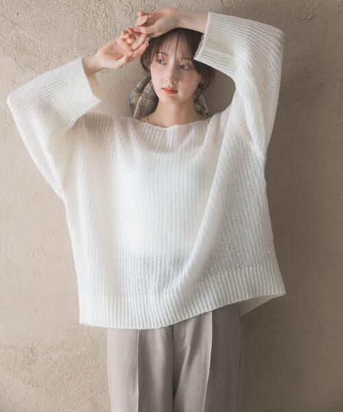 URBAN RESEARCH ROSSO WOMEN(アーバンリサーチ ロッソ)の「モヘア混スパンコールシアーニット(ニット/セーター・レディース・ミント/オフホワイト・FREE)」の7枚目の写真