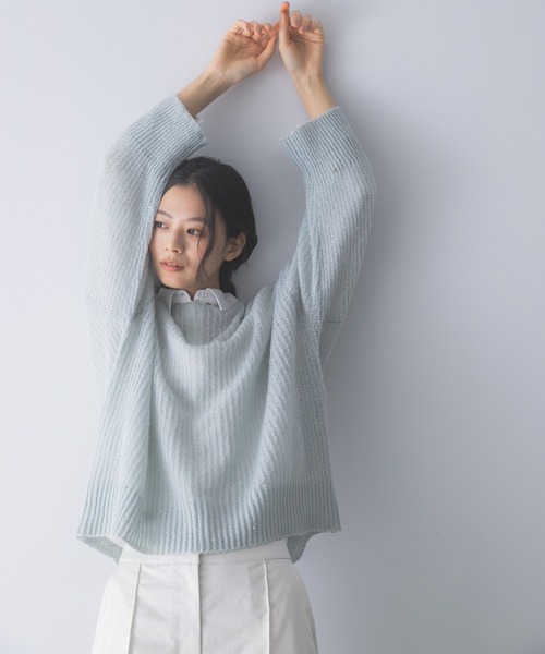 URBAN RESEARCH ROSSO WOMEN(アーバンリサーチ ロッソ)の「モヘア混スパンコールシアーニット(ニット/セーター・レディース・ミント/オフホワイト・FREE)」の2枚目の写真