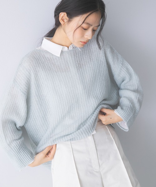 URBAN RESEARCH ROSSO WOMEN(アーバンリサーチ ロッソ)の「モヘア混スパンコールシアーニット(ニット/セーター・レディース・ミント/オフホワイト・FREE)」の5枚目の写真