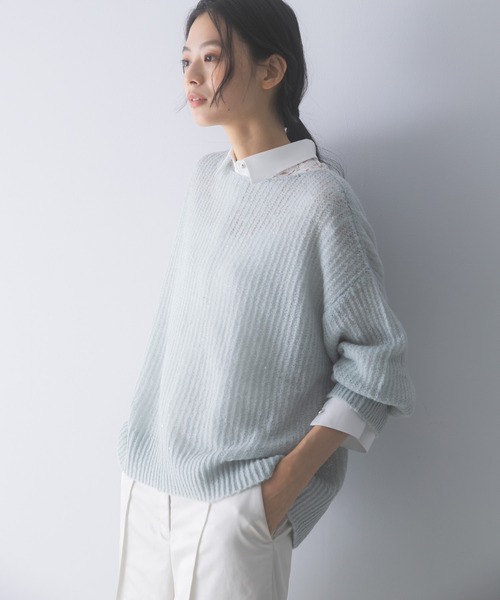 URBAN RESEARCH ROSSO WOMEN(アーバンリサーチ ロッソ)の「モヘア混スパンコールシアーニット(ニット/セーター・レディース・ミント/オフホワイト・FREE)」の6枚目の写真