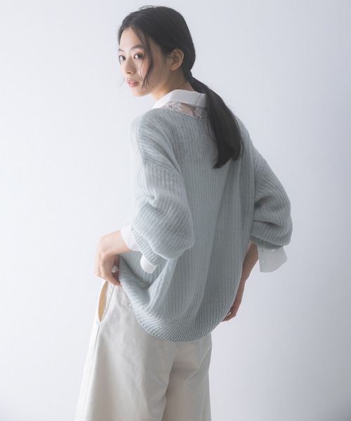 URBAN RESEARCH ROSSO WOMEN(アーバンリサーチ ロッソ)の「モヘア混スパンコールシアーニット(ニット/セーター・レディース・ミント/オフホワイト・FREE)」の7枚目の写真