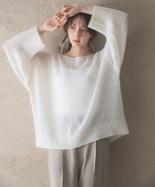 URBAN RESEARCH ROSSO WOMEN(アーバンリサーチ ロッソ)の「モヘア混スパンコールシアーニット(ニット/セーター・レディース・ミント/オフホワイト・FREE)」の13枚目の写真