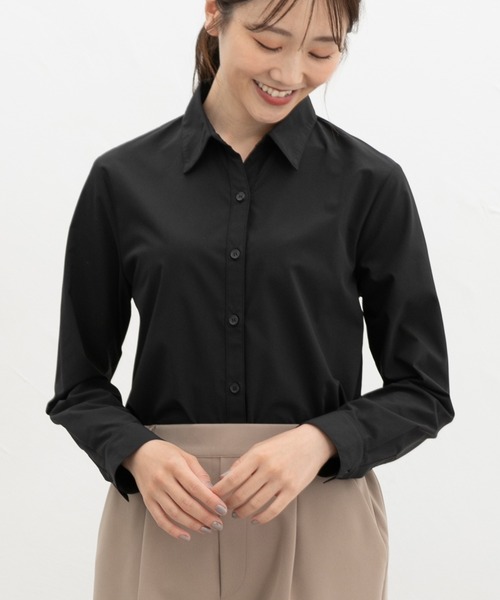 Honeys(ハニーズ)の「【らくらくアイロン】らくらくスキッパーシャツ(シャツ/ブラウス・レディース・ホワイト×ネイビー/ブラック/ライトホワイト/グレー×ホワイト/ピンク・3L/L/LL/M/S)」の10枚目の写真