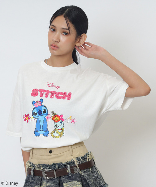 4GEEKS BY SPIRALGIRL(フォーギークスバイスパイラルガール)の「【Disney/ディズニー/スティッチ】オーバーTシャツ(Tシャツ/カットソー・レディース・ホワイト・FREE)」の3枚目の写真