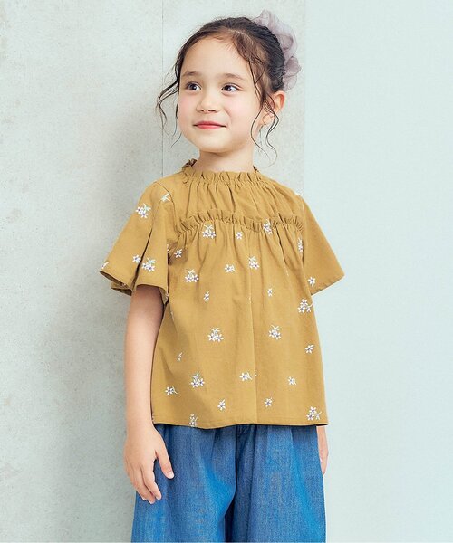 apres les cours(アプレレクール)の「フラワー・ハート刺繍半袖チュニック_セットアップ可(シャツ/ブラウス・キッズ・マスタード/エンジ・80/90/100/110/120/130/140)」の2枚目の写真
