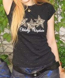 レオパードスタードット柄 タイト半袖Tシャツ