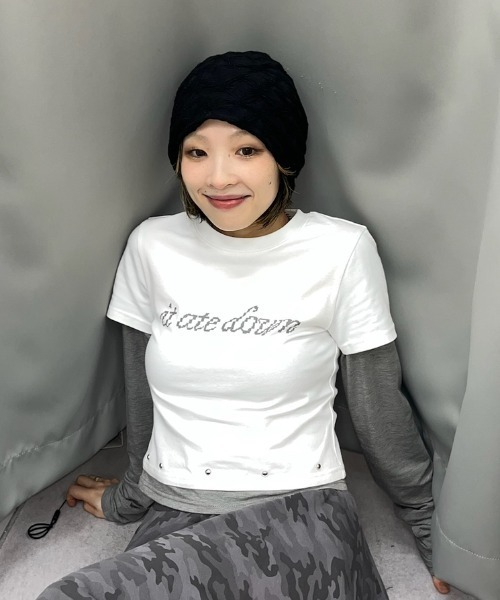 JEANASIS（ジーナシス）の「【25quee】ロゴスタッズレイヤードLS/1053706（Tシャツ/カットソー・レディース・グリーン系その他/グレー系その他/パープル系その他・FREE）」の2枚目の写真
