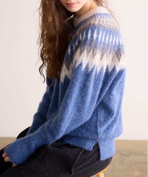 WALANCE(ワランス)の「ALPACA JACQUARD PULLOVER(ニット/セーター・レディース・ブルー/ブラウン・FREE)」の8枚目の写真