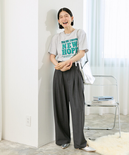 FREAK'S STORE(フリークスストア)の「メッセージロゴ Tシャツ(HOPE)/ホープTシャツ(Tシャツ/カットソー・レディース・ネイビー/オフホワイト/グレー・フリ-)」の6枚目の写真