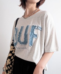 デニム風ロゴオーバーサイズ半袖Tシャツ 秋服
