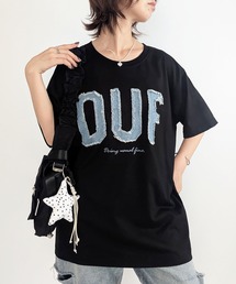 デニム風ロゴオーバーサイズ半袖Tシャツ 秋服