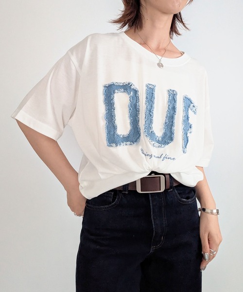 styiro（スタイロ）の「デニム風ロゴオーバーサイズ半袖Tシャツ 秋服（Tシャツ/カットソー・レディース・ライトグレー/ブラック/ホワイト・M/L）」の13枚目の写真