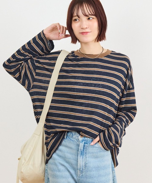 ABYS(アビス)の「オーバーサイズボーダーTシャツ(Tシャツ/カットソー・レディース・ライトブルー/ネイビー/ピンク・FREE)」の3枚目の写真