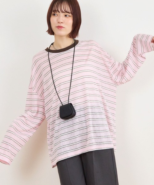 ABYS(アビス)の「オーバーサイズボーダーTシャツ(Tシャツ/カットソー・レディース・ライトブルー/ネイビー/ピンク・FREE)」の1枚目の写真