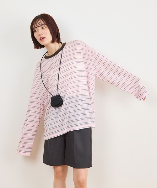 ABYS(アビス)の「オーバーサイズボーダーTシャツ(Tシャツ/カットソー・レディース・ライトブルー/ネイビー/ピンク・FREE)」の5枚目の写真