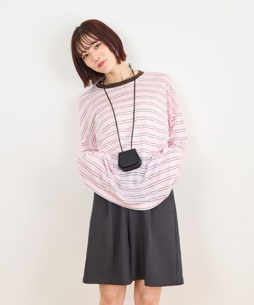ABYS(アビス)の「オーバーサイズボーダーTシャツ(Tシャツ/カットソー・レディース・ライトブルー/ネイビー/ピンク・FREE)」の4枚目の写真