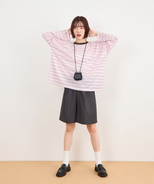 ABYS(アビス)の「オーバーサイズボーダーTシャツ(Tシャツ/カットソー・レディース・ライトブルー/ネイビー/ピンク・FREE)」の9枚目の写真