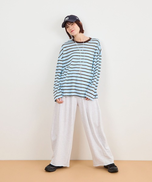 ABYS(アビス)の「オーバーサイズボーダーTシャツ(Tシャツ/カットソー・レディース・ライトブルー/ネイビー/ピンク・FREE)」の8枚目の写真