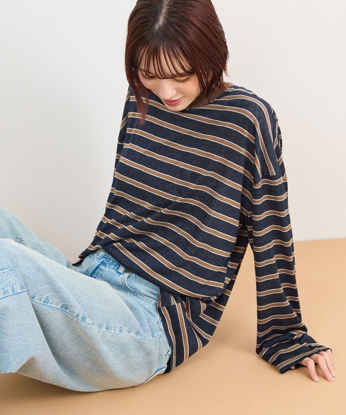 ABYS(アビス)の「オーバーサイズボーダーTシャツ(Tシャツ/カットソー・レディース・ライトブルー/ネイビー/ピンク・FREE)」の20枚目の写真