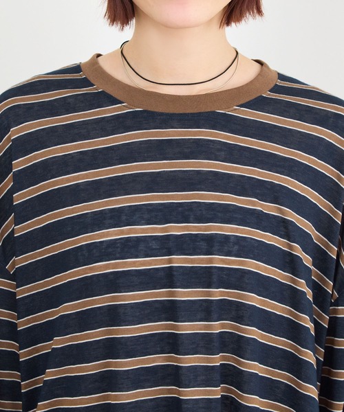 ABYS(アビス)の「オーバーサイズボーダーTシャツ(Tシャツ/カットソー・レディース・ライトブルー/ネイビー/ピンク・FREE)」の16枚目の写真