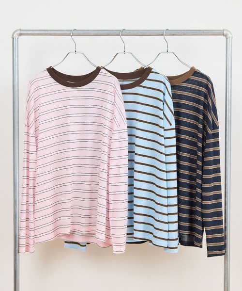 ABYS(アビス)の「オーバーサイズボーダーTシャツ(Tシャツ/カットソー・レディース・ライトブルー/ネイビー/ピンク・FREE)」の13枚目の写真
