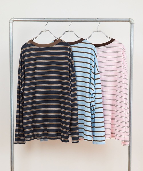 ABYS(アビス)の「オーバーサイズボーダーTシャツ(Tシャツ/カットソー・レディース・ライトブルー/ネイビー/ピンク・FREE)」の12枚目の写真