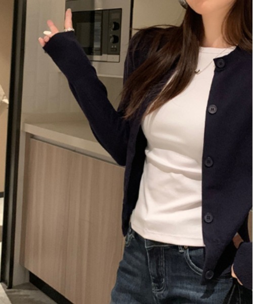 LUCPY(ラクピー)の「ワンポイント刺繍ニットカーディガン(カーディガン/ボレロ・レディース・ライトブルー/レッド/パープル/アイボリー/ネイビー/ベージュ・FREE)」の8枚目の写真