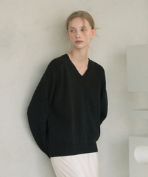 Cotton 100% V-neck Knit (black)