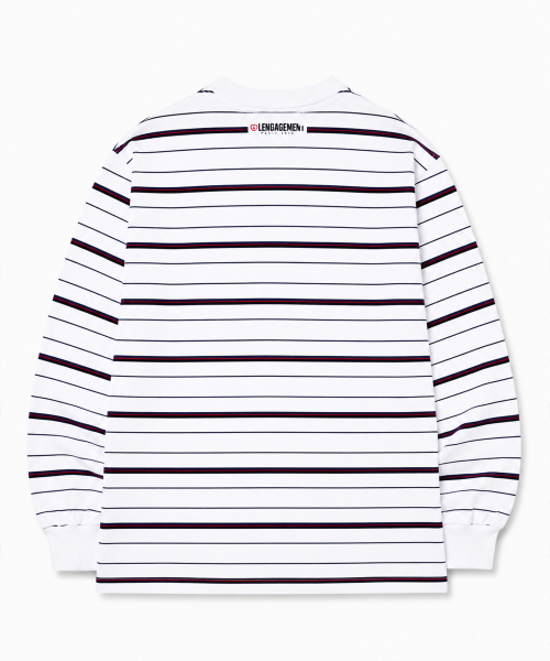 LENGAGEMENT（ランガージュマン）の「オーバーサイズストライプロングスリーブ[ホワイト]（Tシャツ/カットソー・レディース・その他・100/105/95）」の2枚目の写真