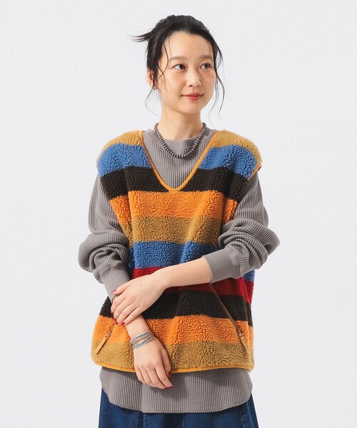 BEAMS BOY(ビームスボーイ)の「BOY ジャカード ボア プルオーバー ベスト(ベスト・レディース・オレンジ/マルチ・ONE SIZE)」の2枚目の写真